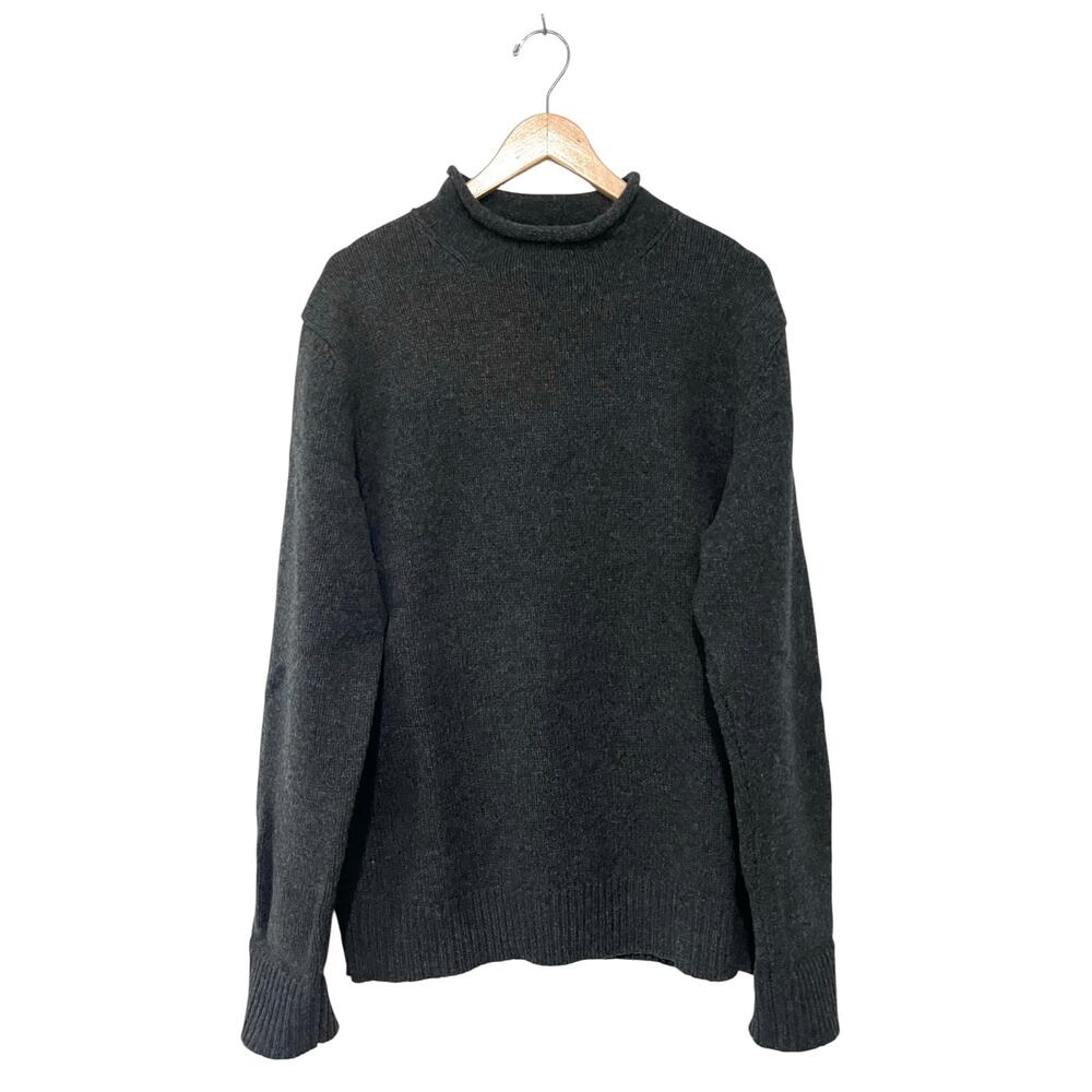 J Crew Sweater Mens XL LambsWool Roll Neck Dark Gray Pullover Chunky Knit